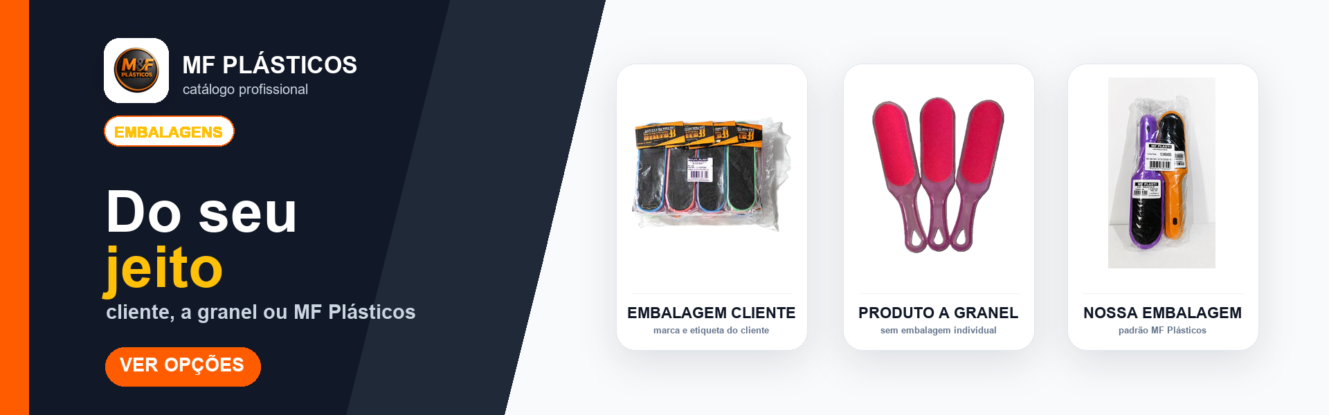 Opções de embalagem cliente, produto a granel e nossa embalagem